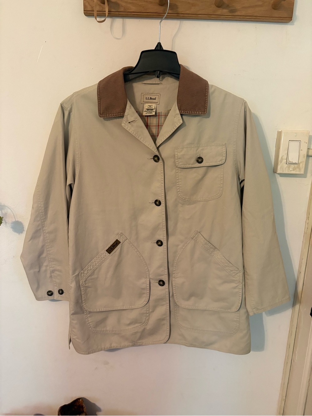 L.L. Bean Women's Tan Utility Jacket with Brown Corduroy Collar